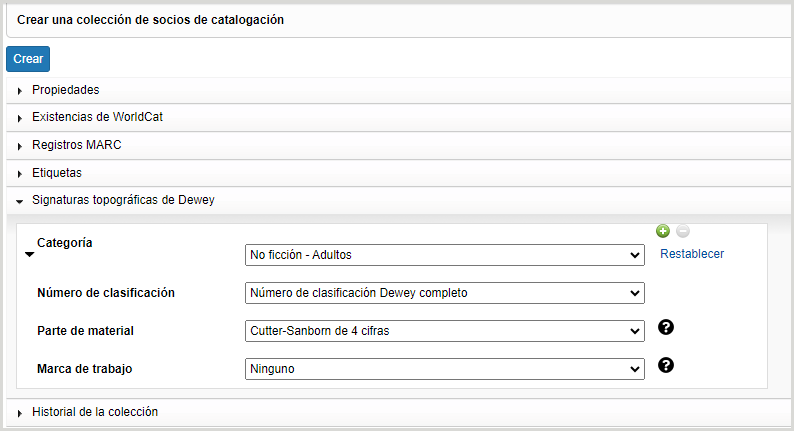 Captura de pantalla de la pantalla Crear una colección de socios de catalogación en el Administrador de colecciones de WorldShare
