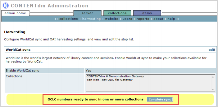 Captura de pantalla de la administración de CONTENTdm