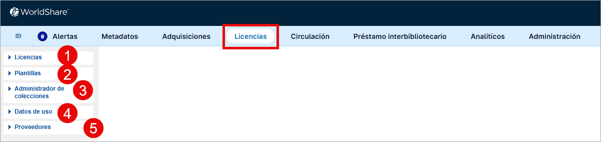 Captura de pantalla de la interfaz del Administrador de Licencias de WorldShare