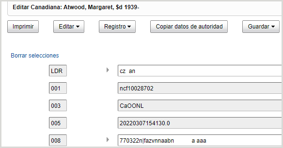 Editor del registro de autoridad