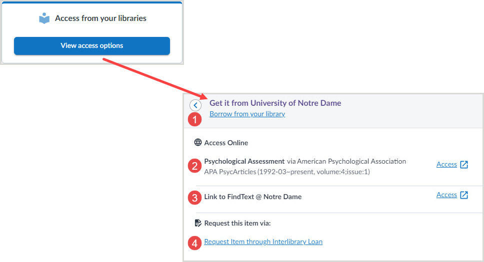 Captura de pantalla que muestra cómo configurar el acceso a los materiales de sus bibliotecas