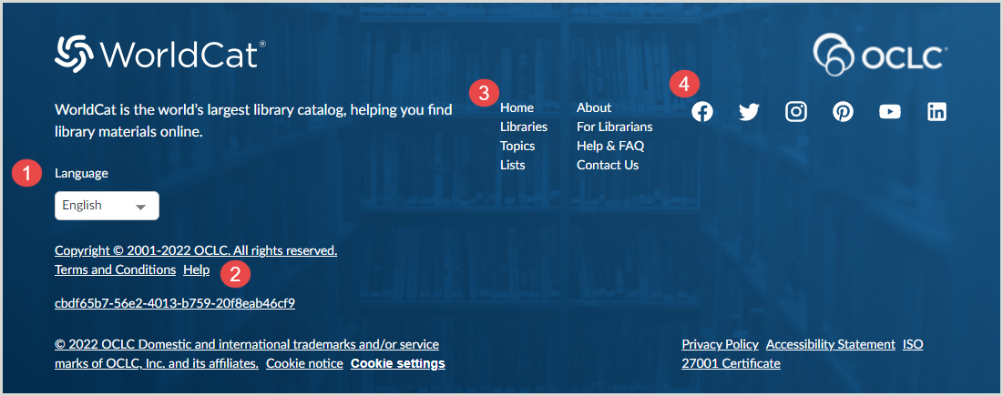 Captura de pantalla del pie de página de WorldCat.org